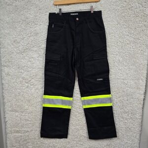 Tough Duck Reflective Cargo Work Pants Mens 32x30 Black High Vis Safety Utility